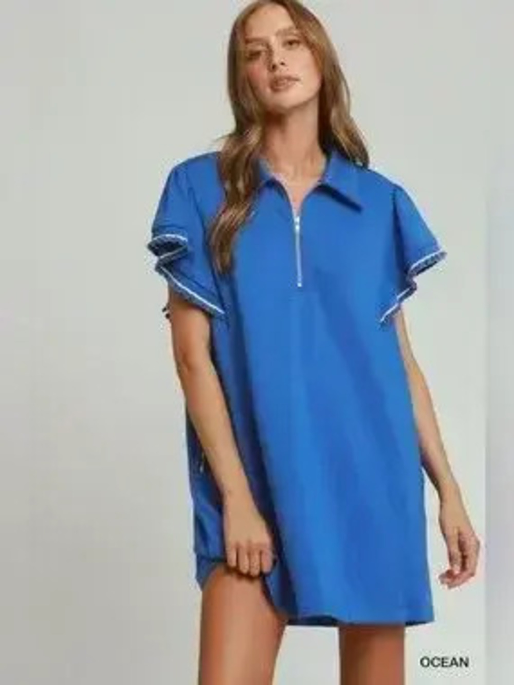 ZARA Half Zip Ruffle Rib Butterfly Sleeve Mini Dress - Picture 1 of 5